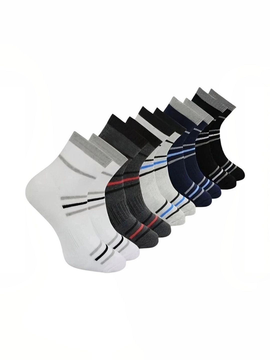 Akeeta Men Pack of 10 Cotton Assorted Striped Ankle Length Socks