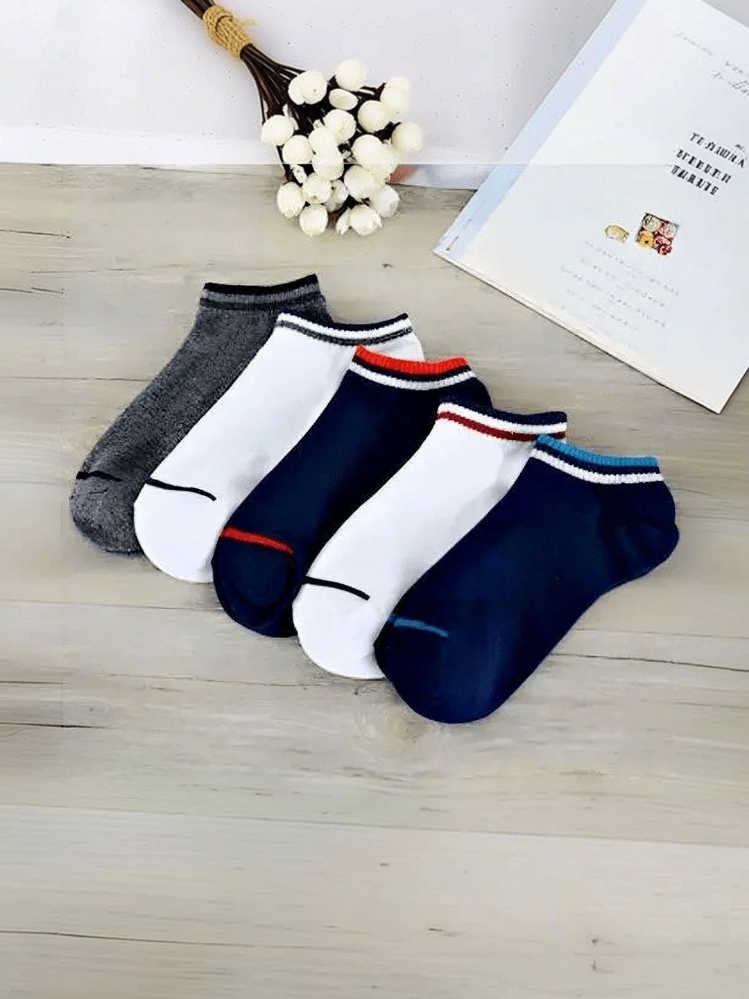 Akeeta Men Pack of 5 Cotton Assorted Colourblocked Ankle Length Socks