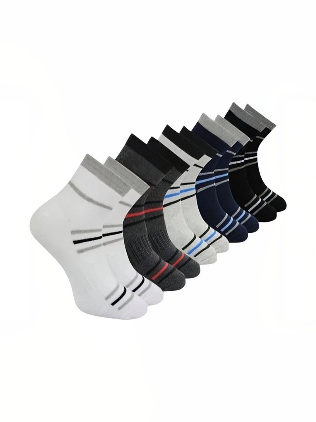 Akeeta Men Pack of 10 Cotton Assorted Striped Ankle Length Socks