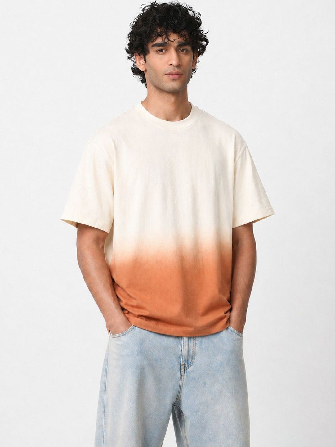 Crazymonk Men Dyed Raw Edge T-shirt