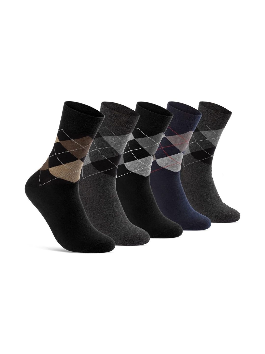 akeet trend Men Pack of 5 Cotton Assorted Patterned Calf Length Socks