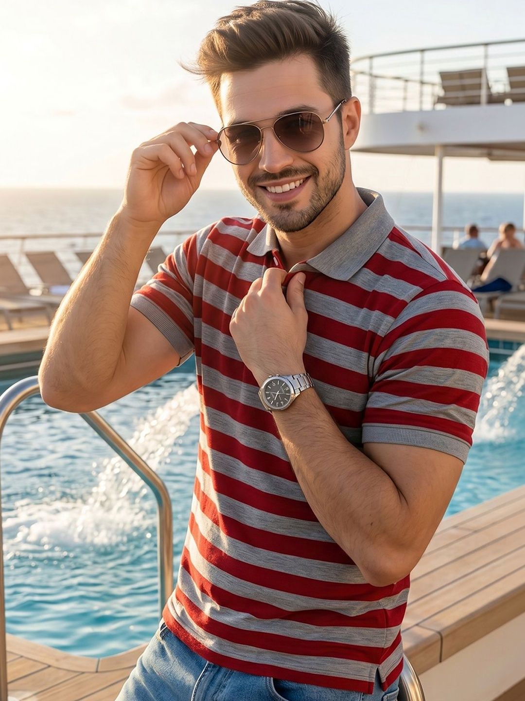 Mast & Harbour Men Striped Polo Collar T-shirt