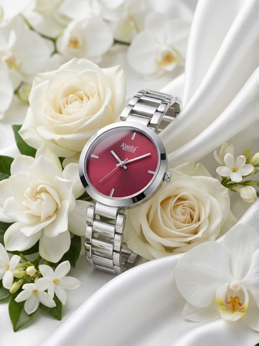 Ajanta Quartz Ajanta Quartz Women Dial & Stainless Steel Bracelet Style Straps Analogue Watch AWC043MSL 8 Pink