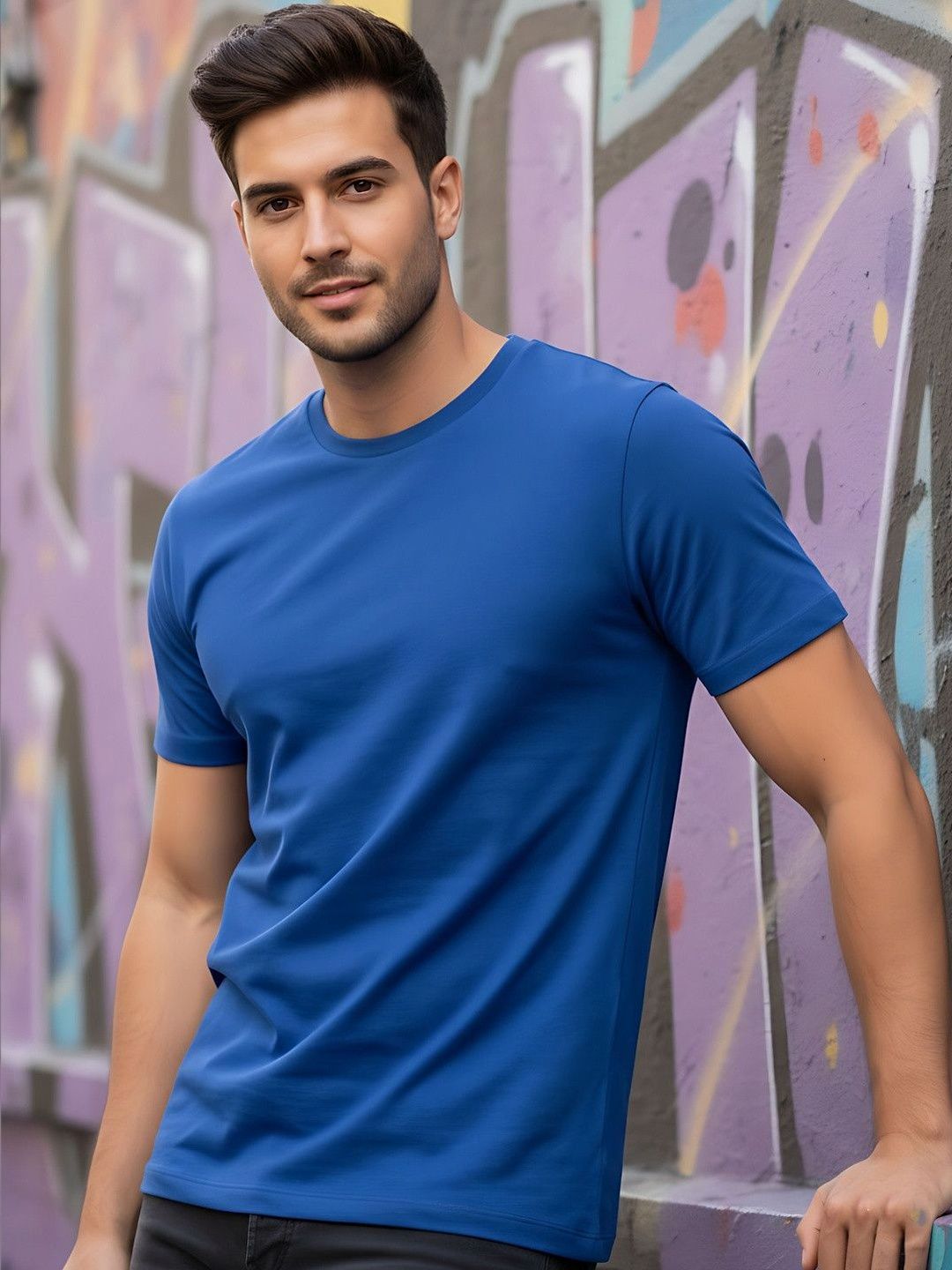 SYMBLANCE Men Printed Round Neck Short Sleeve Regular Fit Tshirt