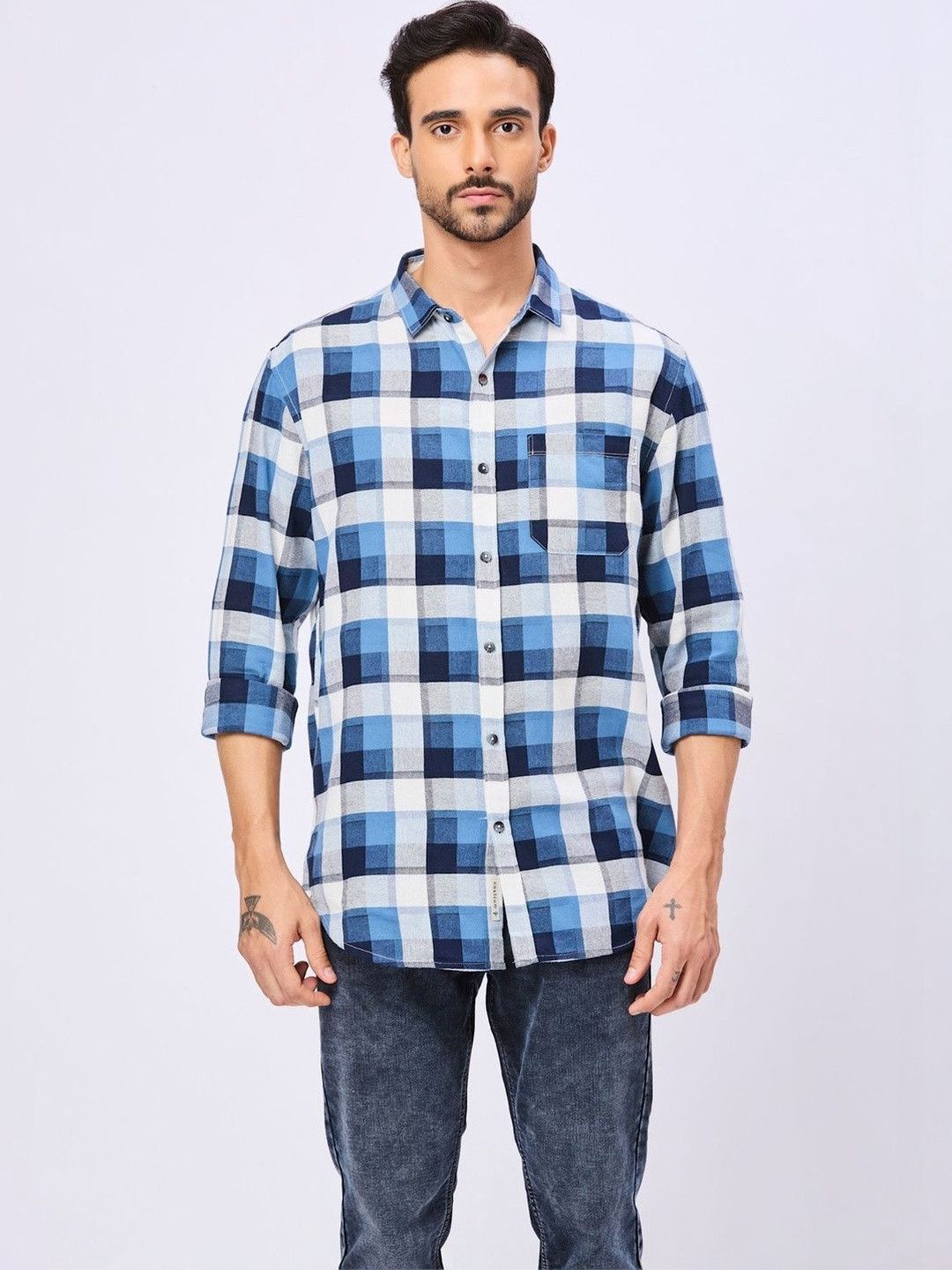 Buy fanideaz Men Classic Cutaway Collar Graphic Printed Denim
