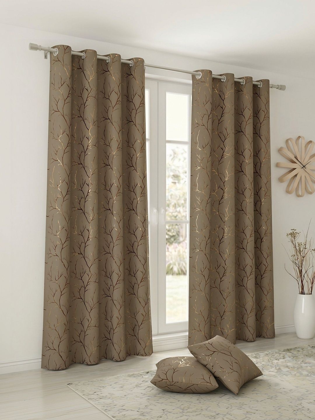 Home Spark Home Spark Beige Set of 2 Black Out Door Curtain