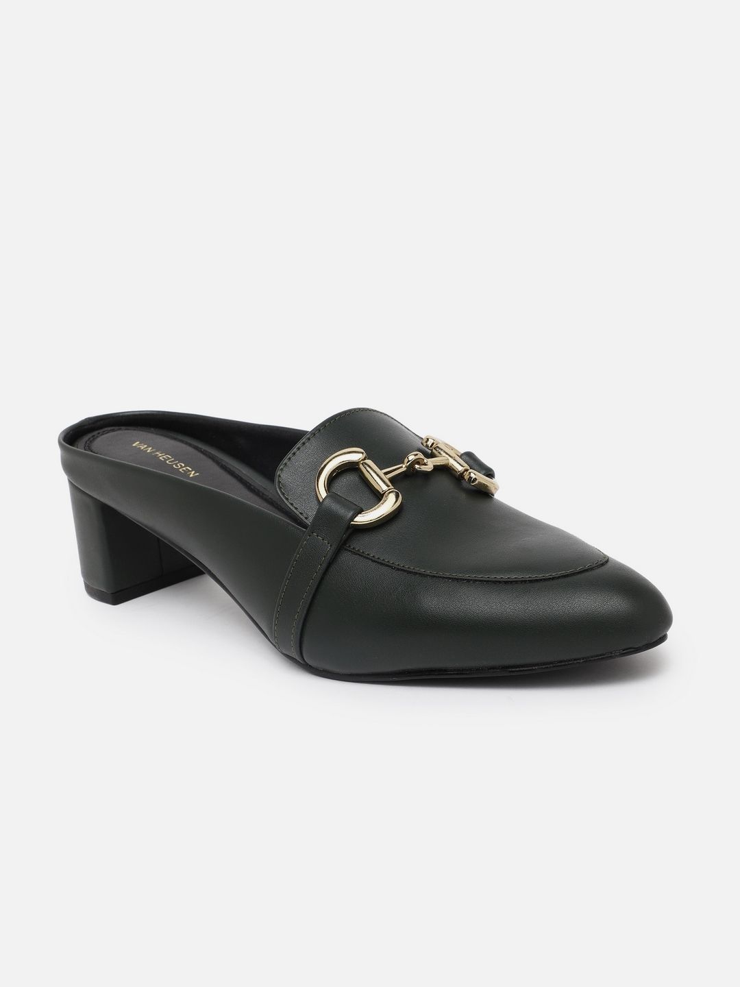 Van Heusen Woman Van Heusen Woman Leather Block Mules with Buckles