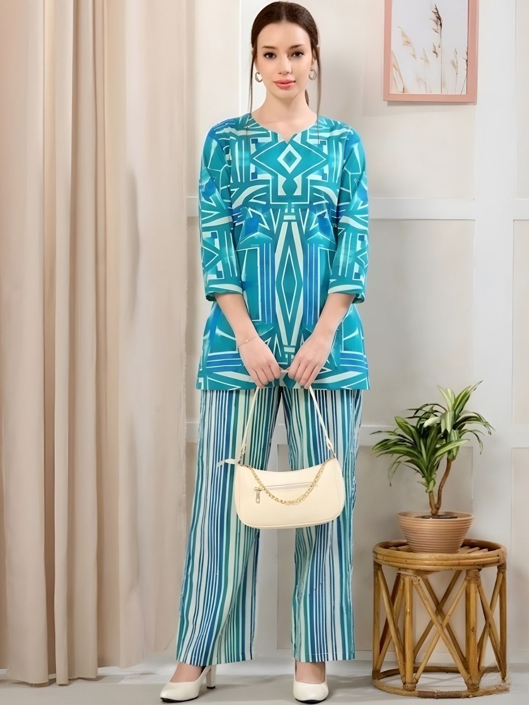NIGHT FLOSS Cotton Printed Top with Palazzos