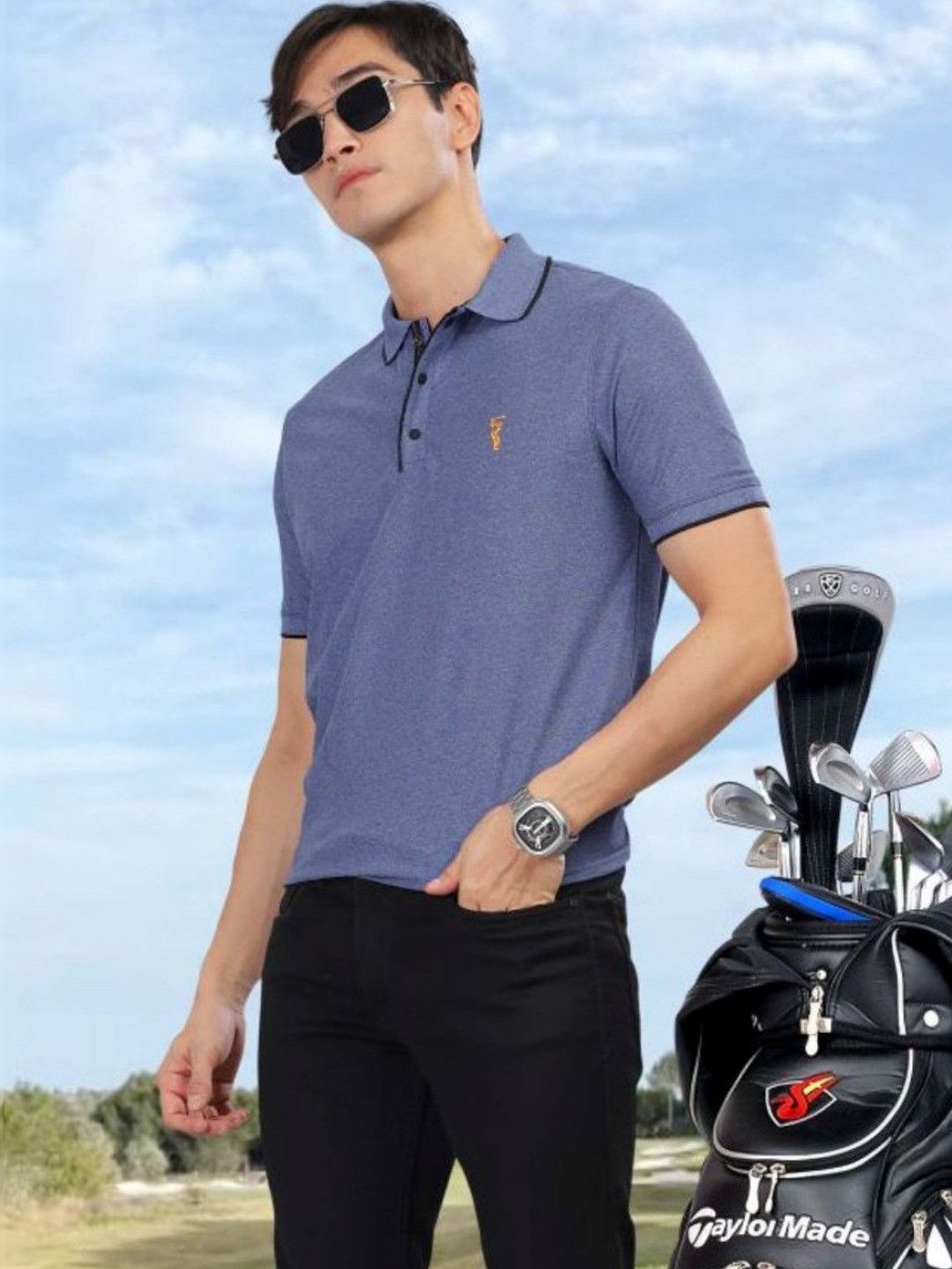 STELLERS Men Regular Fit Solid Polo Collar T-shirt