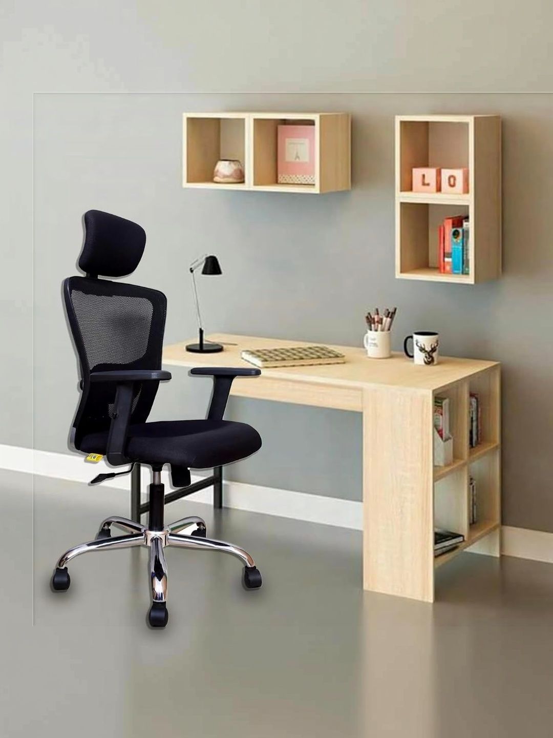 FUGO Black & Grey Adjustable Seat Height Study Arm Chair