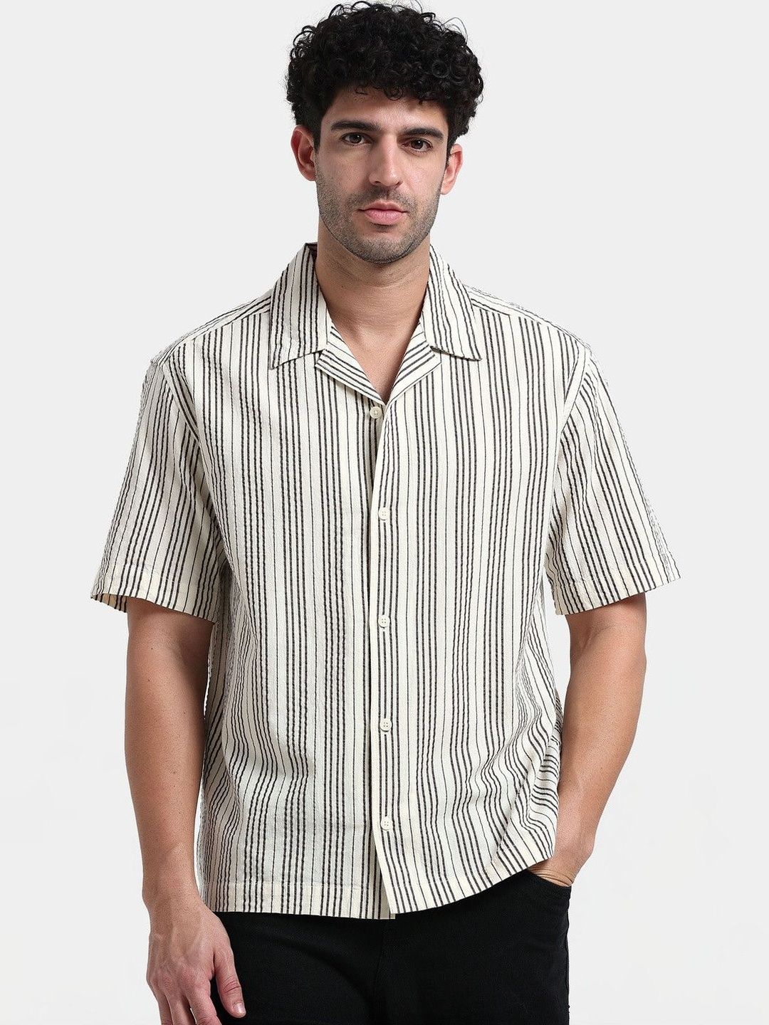 StitchX Men's Half Sleeve Textured Seersucker Pure Cotton Shirt