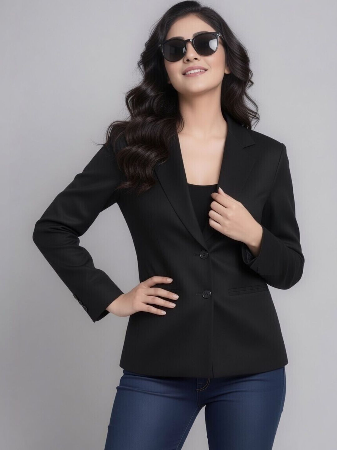 BAESD Women Notched Lapel Collar Single Breasted Formal Blazer