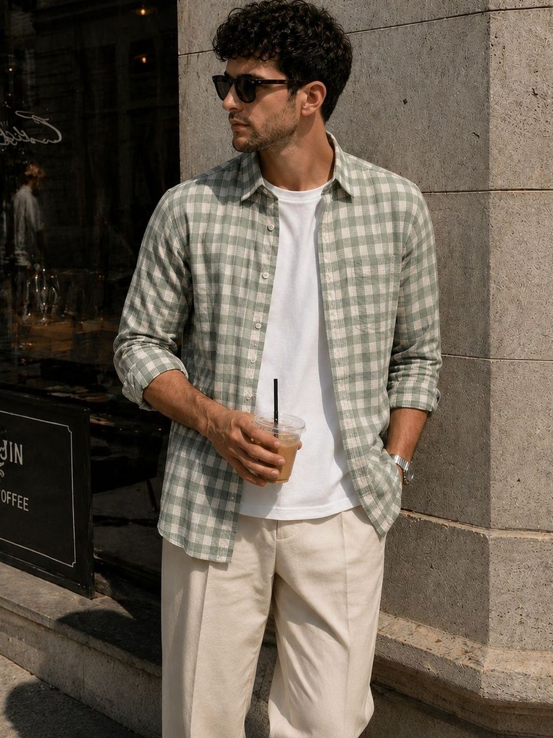 XKIND Men Comfort Gingham Checks Checked Casual Shirt