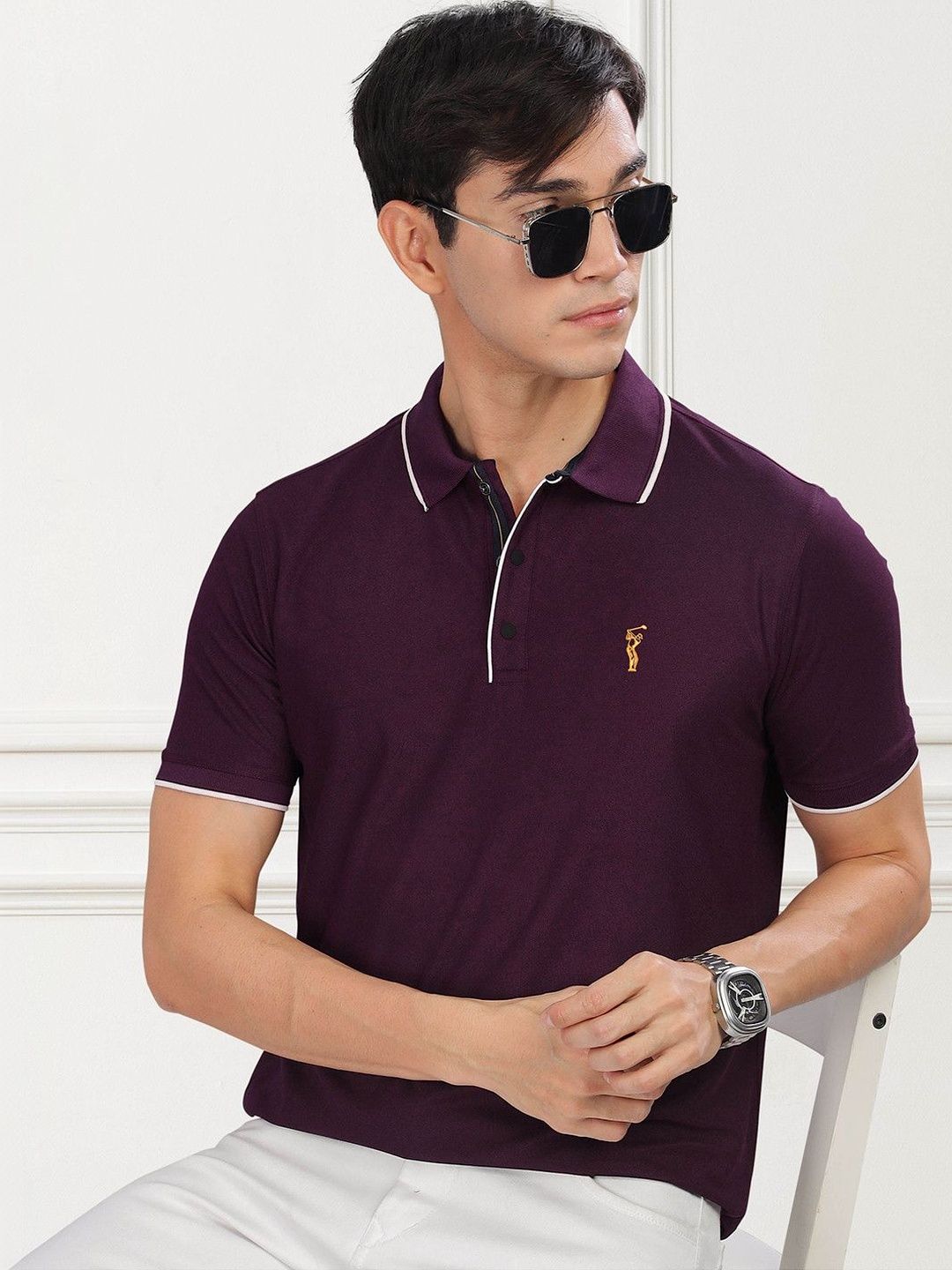 STELLERS Men Regular Fit Solid Polo Collar T-shirt