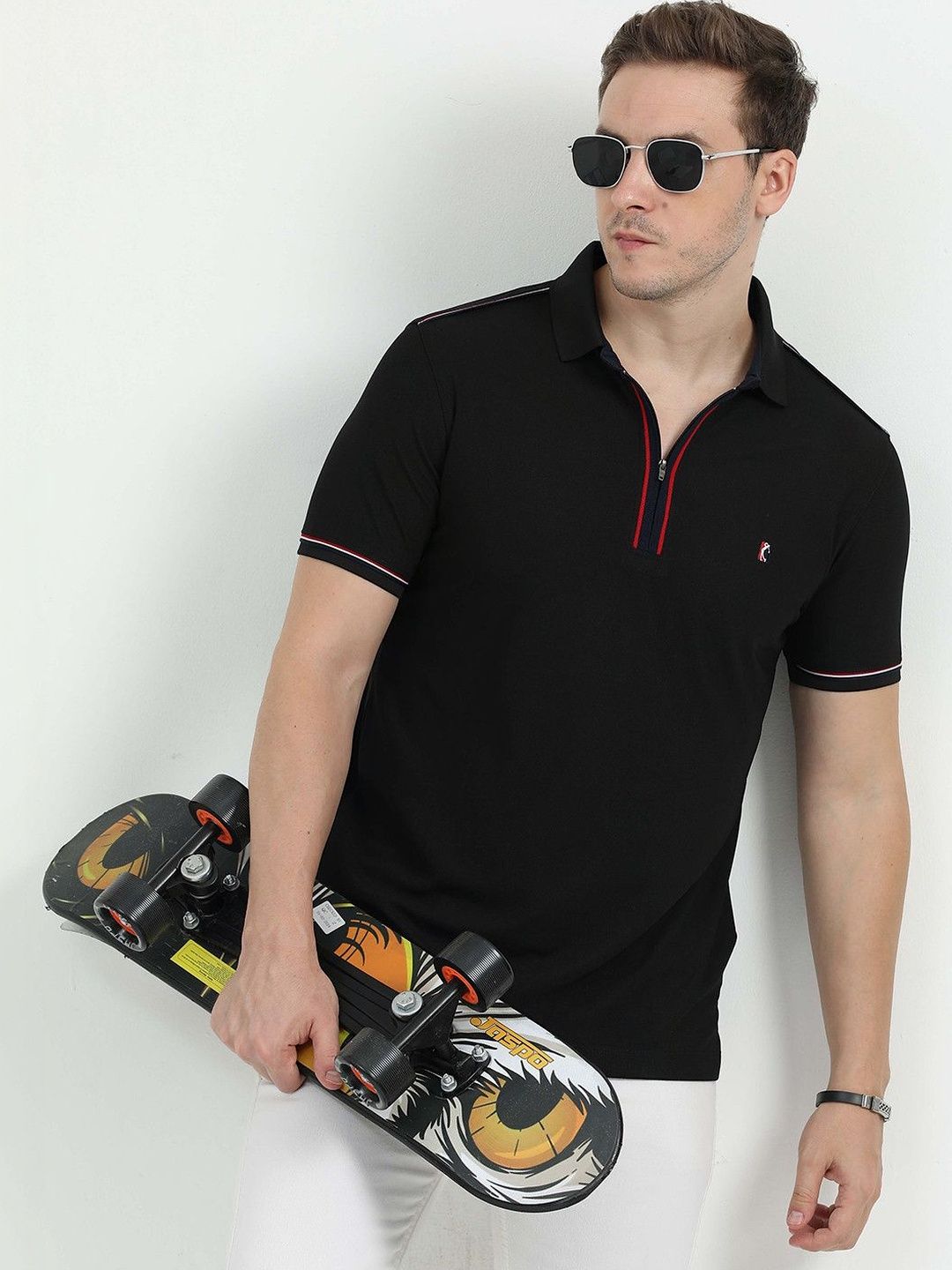 STELLERS Men Zipper Regular Fit Polo Collar T-Shirt