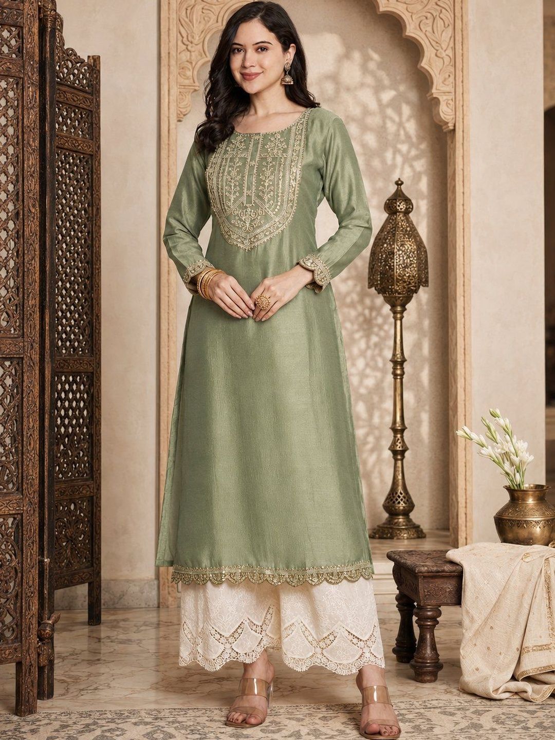 rarethread Women Ethnic Motifs Embroidered Thread Work Indie Prints Kurta