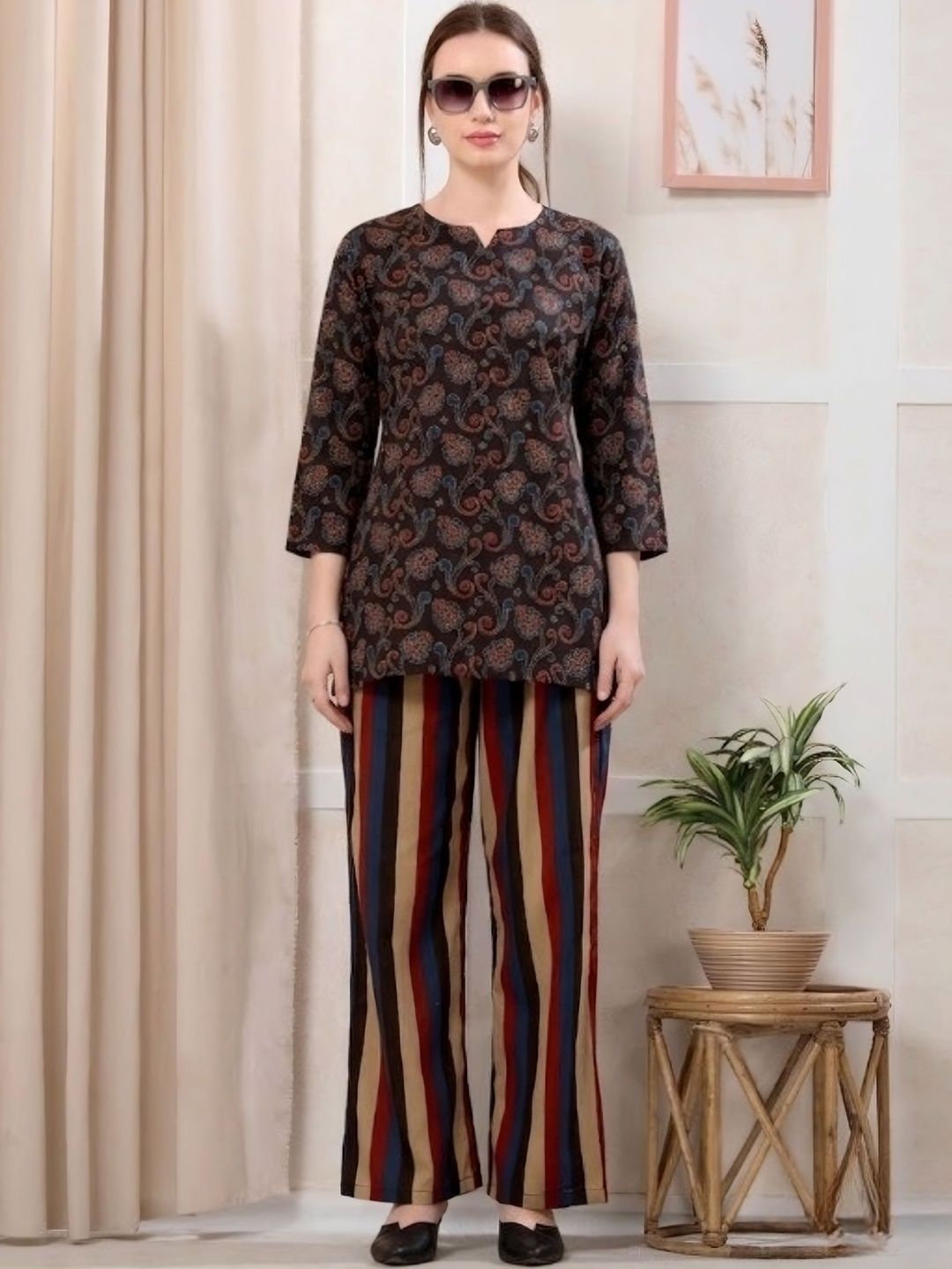 NIGHT FLOSS Cotton Printed Tunic with Palazzos