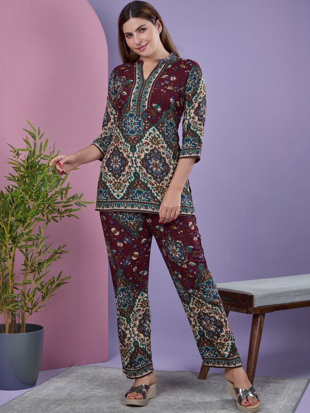 Veda fab Printed Tunic with Trousers