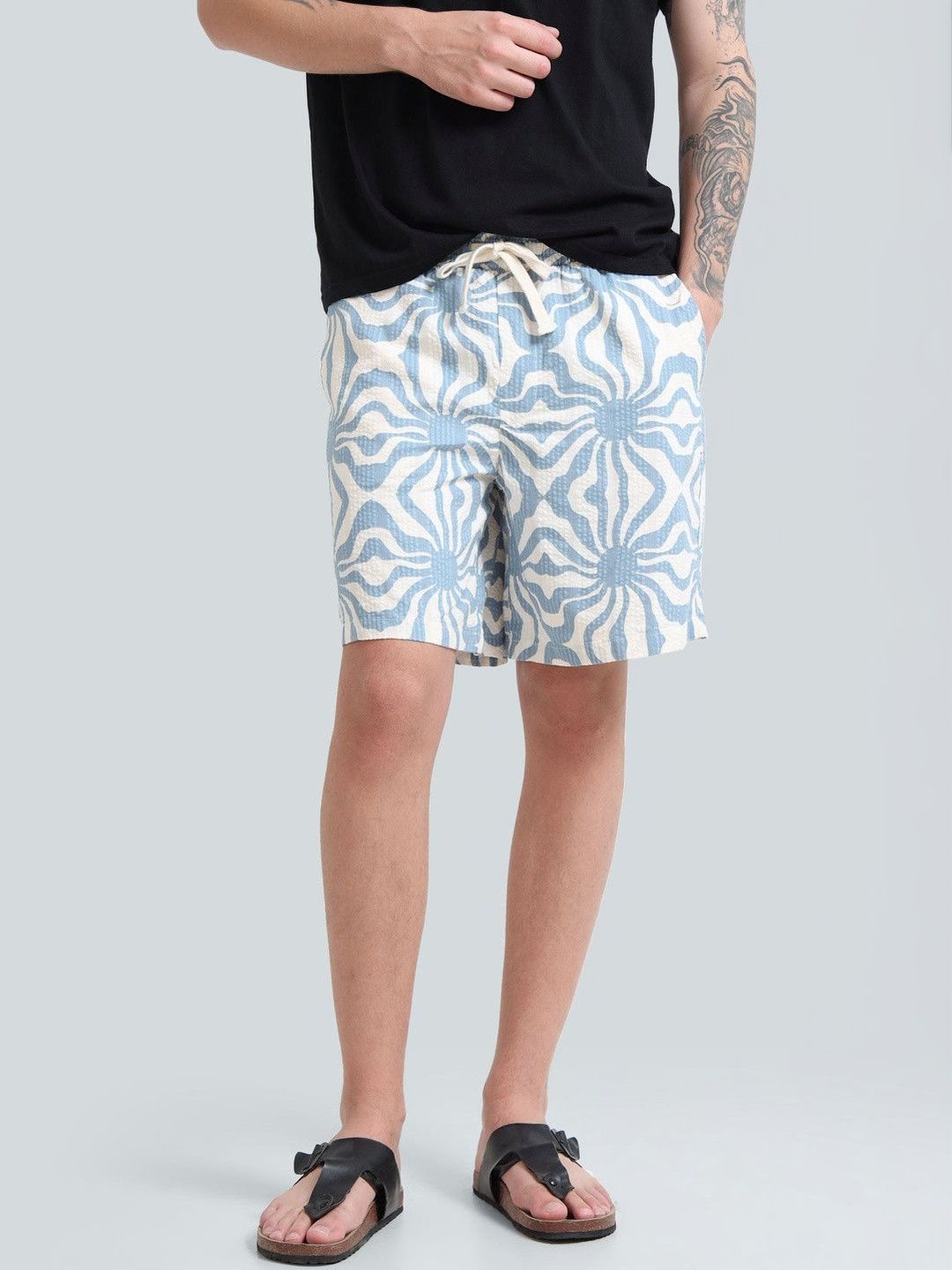 Buy StitchX Men's Loungewear Textured Printed Seersucker Resort