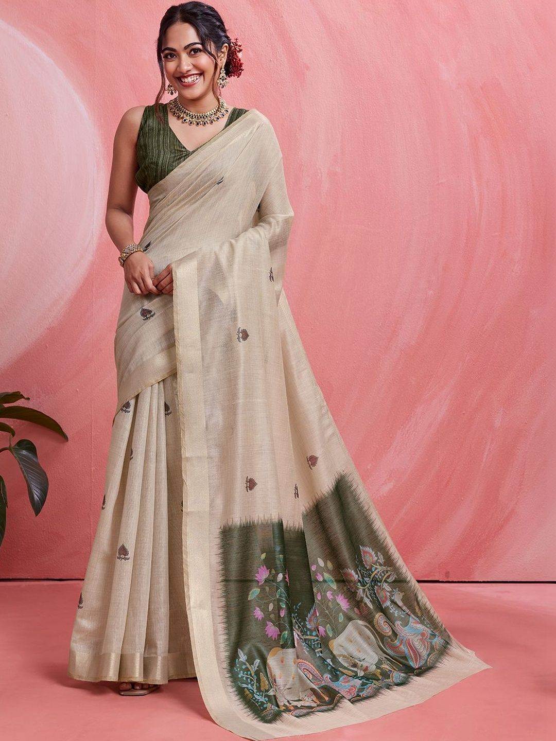 Sangria Ethnic Motifs Handloom Khadi Saree