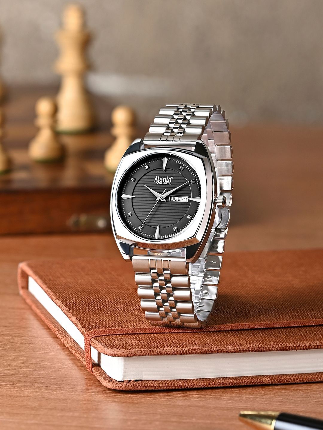 Ajanta Quartz Ajanta Quartz Men Dial & Stainless Steel Bracelet Style Straps Analogue Multi Function Watch AWC132ESG 2