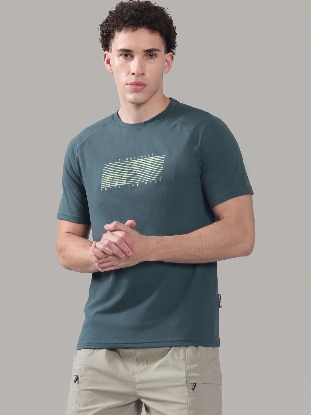 Technosport Men Typography Printed Slim Fit T-shirt