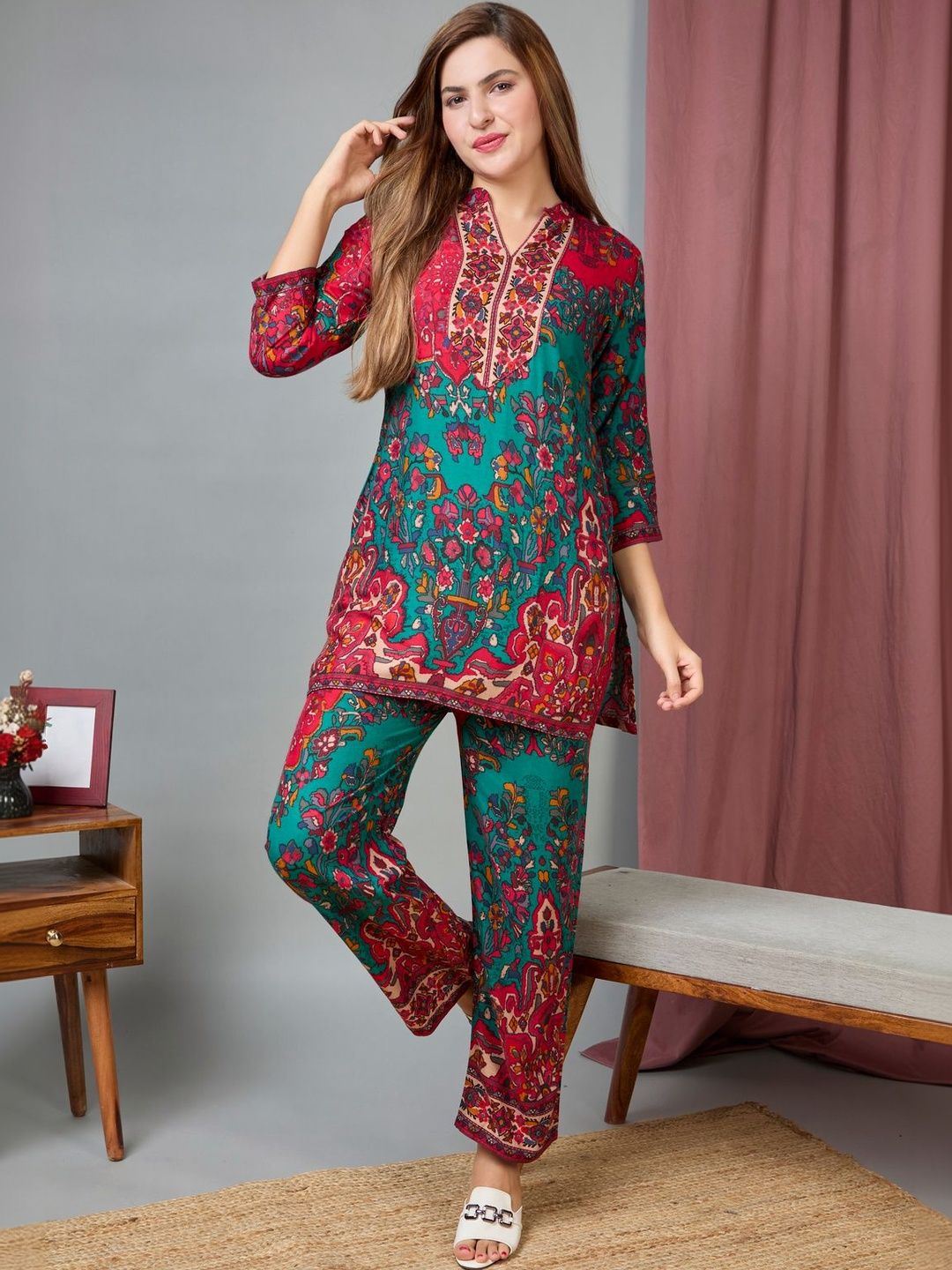 Veda fab Indie Florals Printed Tunic with Trousers