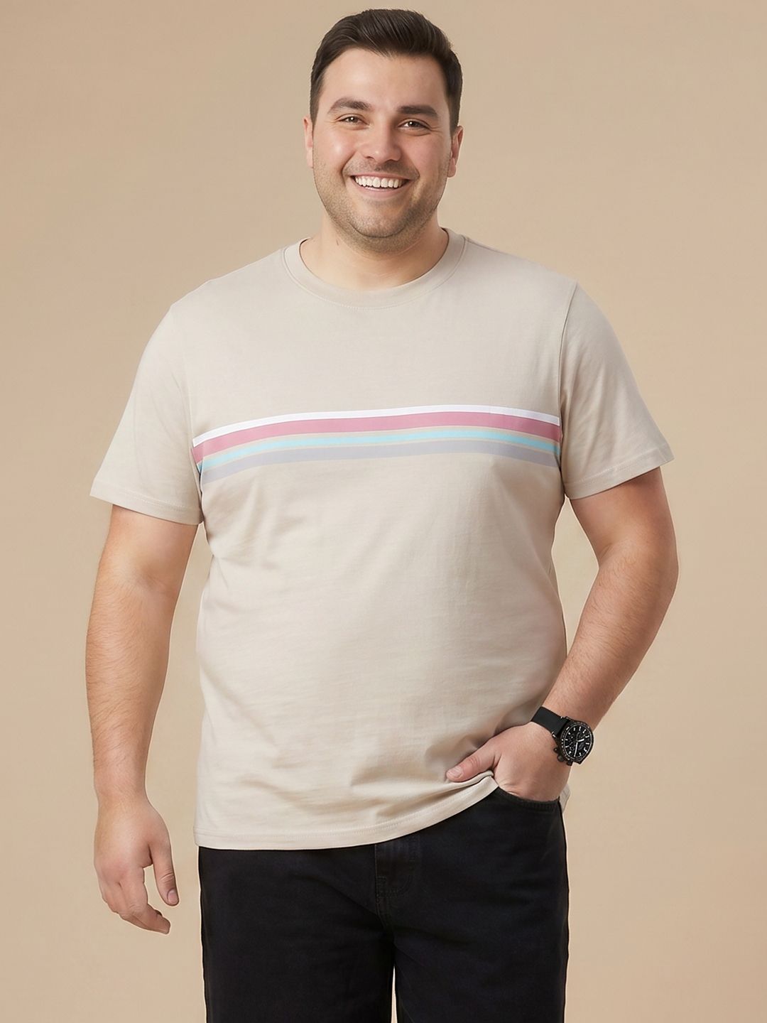 Sztori Plus Size Striped Pure Cotton T-shirt