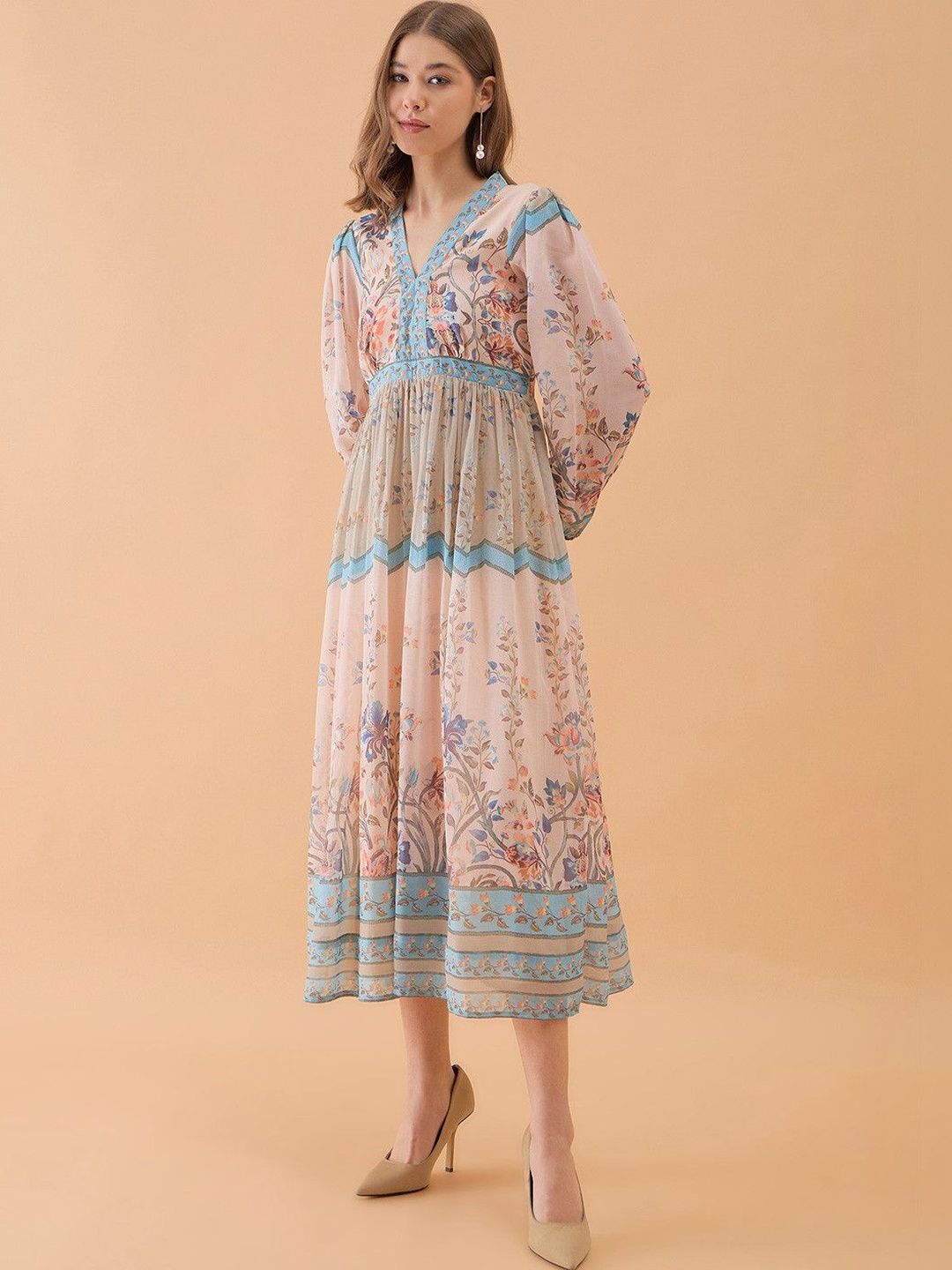 dressberry women floral embroidered fit and flare midi dress reviews - Orchid Canopy Stripe Strap Shoulders Buy DressBerry Beige Floral Printed