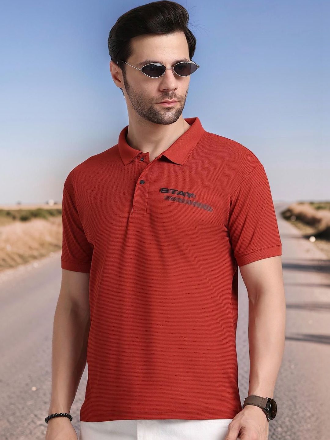 HERE&NOW Men Typography Polo Collar T-shirt