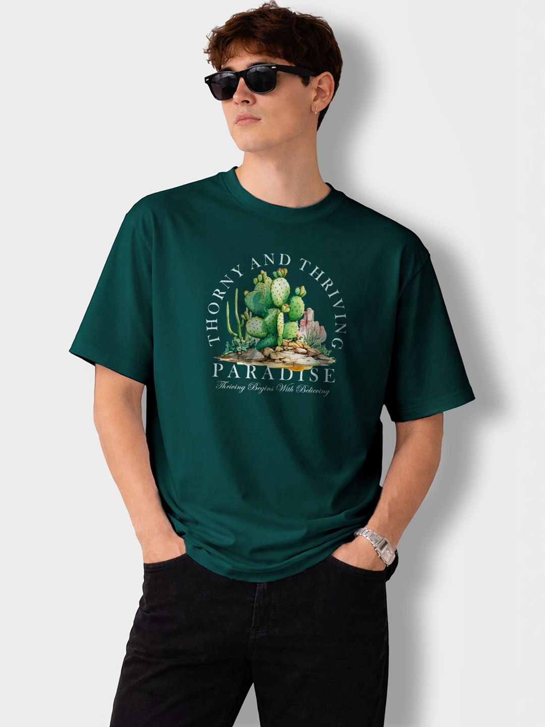 The Roadster Lifestyle Co Printed Organic Cotton Round Neck Oversized Tshirts