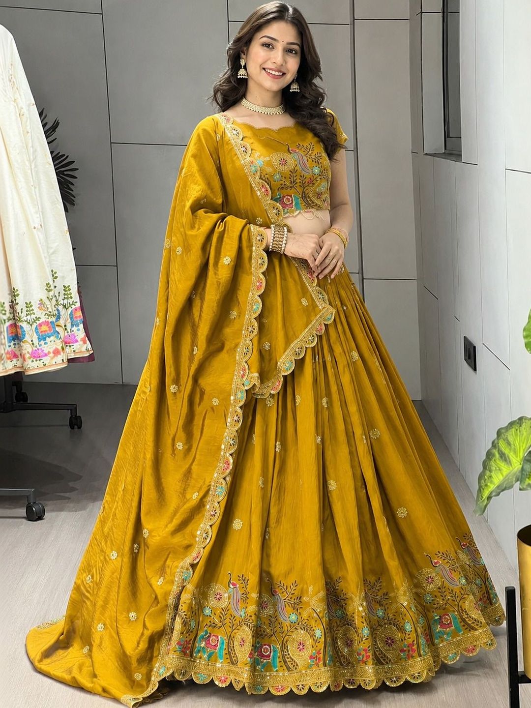 BAESD Embroidered Thread Work Semi-Stitched Lehenga & Blouse With Dupatta