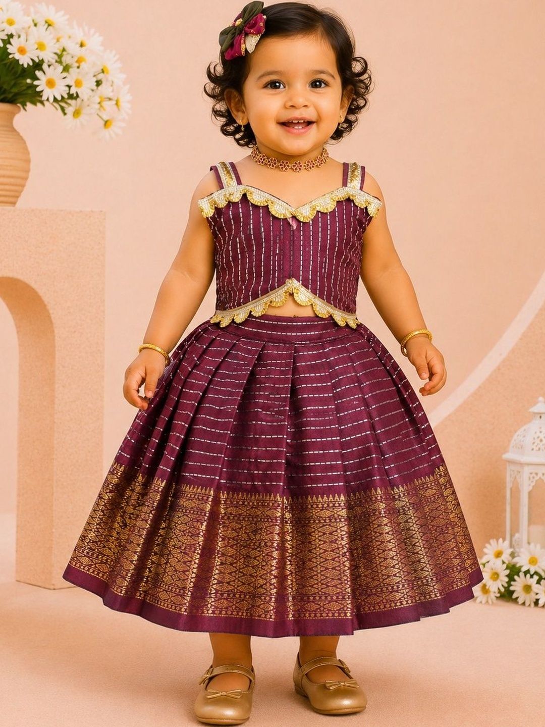 Babypattu Girls Embellished Ready to Wear Lehenga &