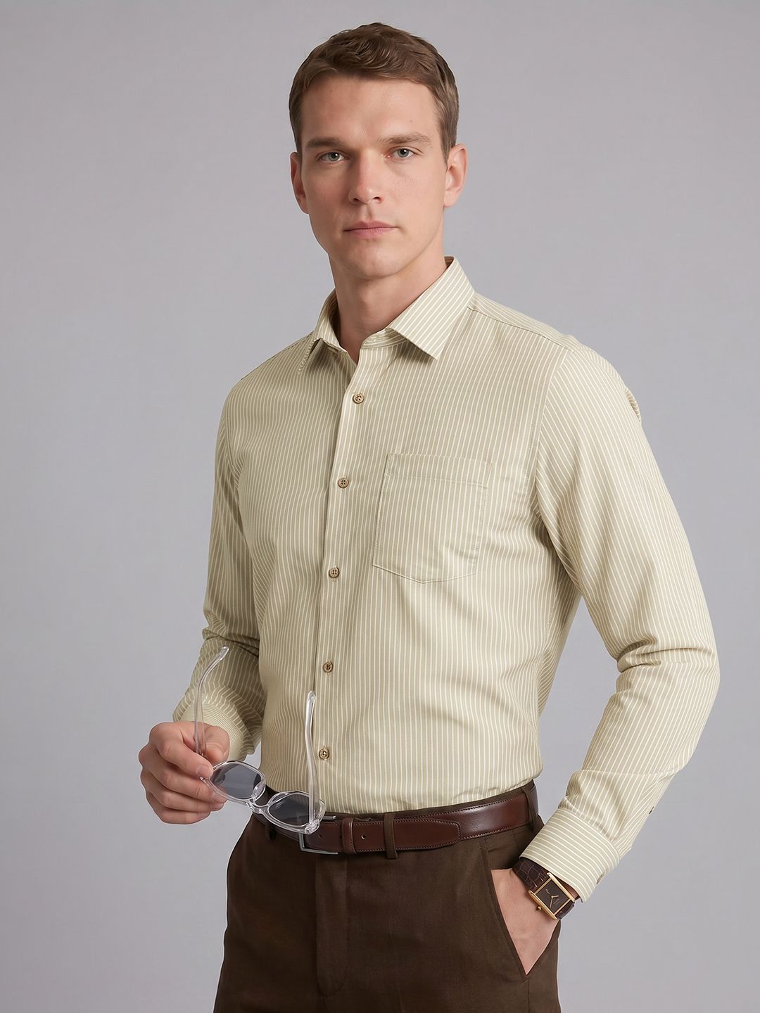 Blackberrys Slim Fit Striped Pure Cotton Formal Shirt
