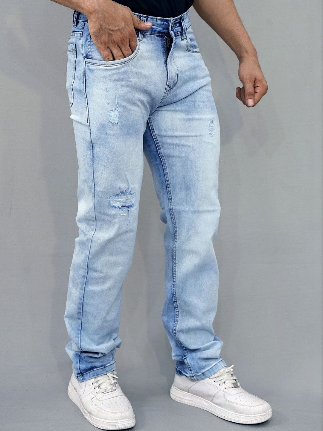 GEX Men Regular Fit Mid-Rise Mildly Distressed Light Fade Jeans