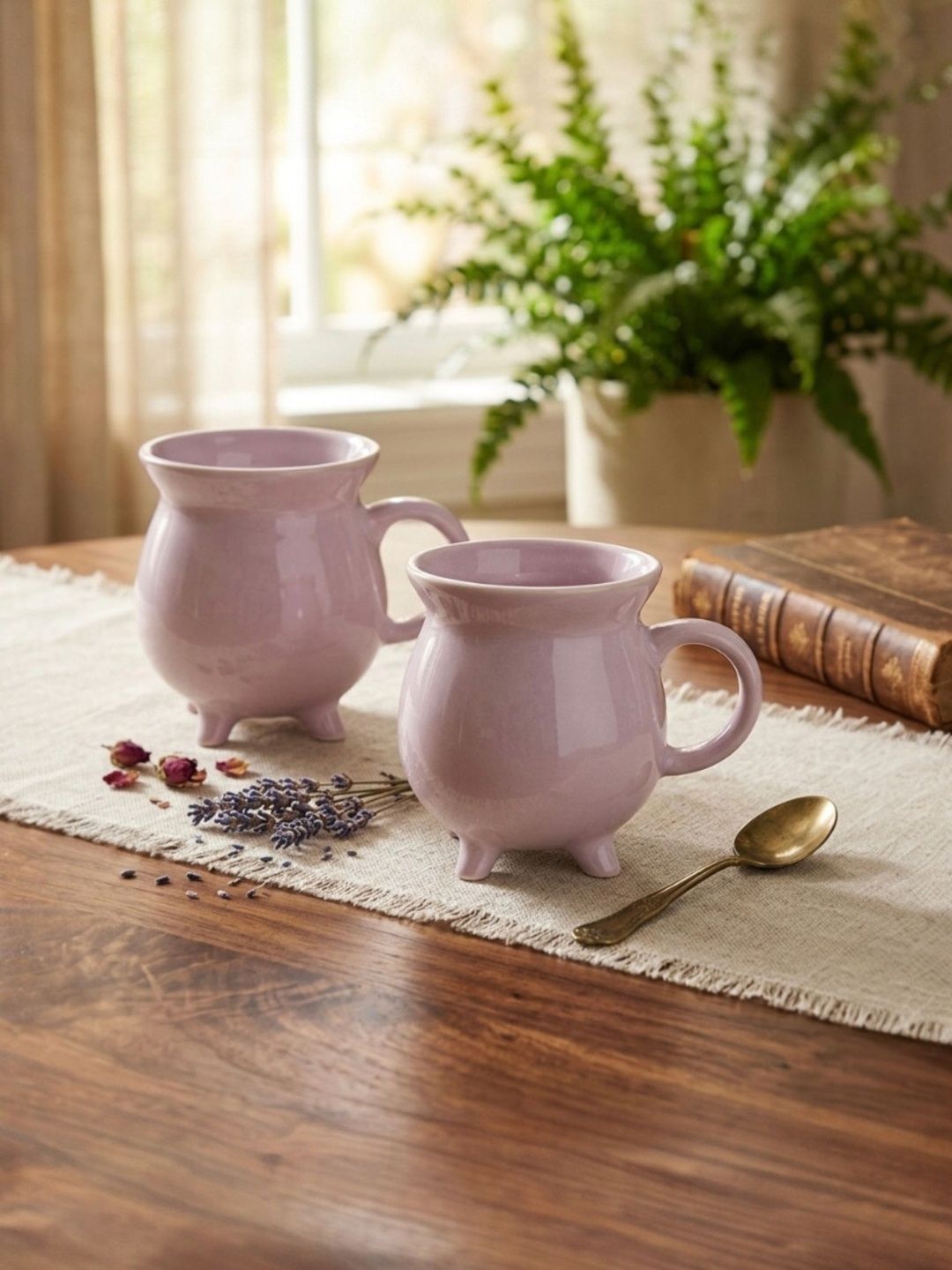 U & U Unique Utilities Mauve 2 Pcs Ceramic Coffee Mugs with Legs-340 ml Each