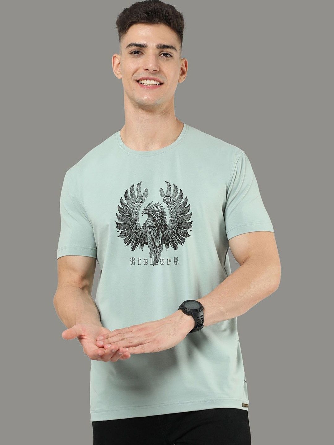 STELLERS Men Printed Regular Fit Round Neck Cotton Tshirt