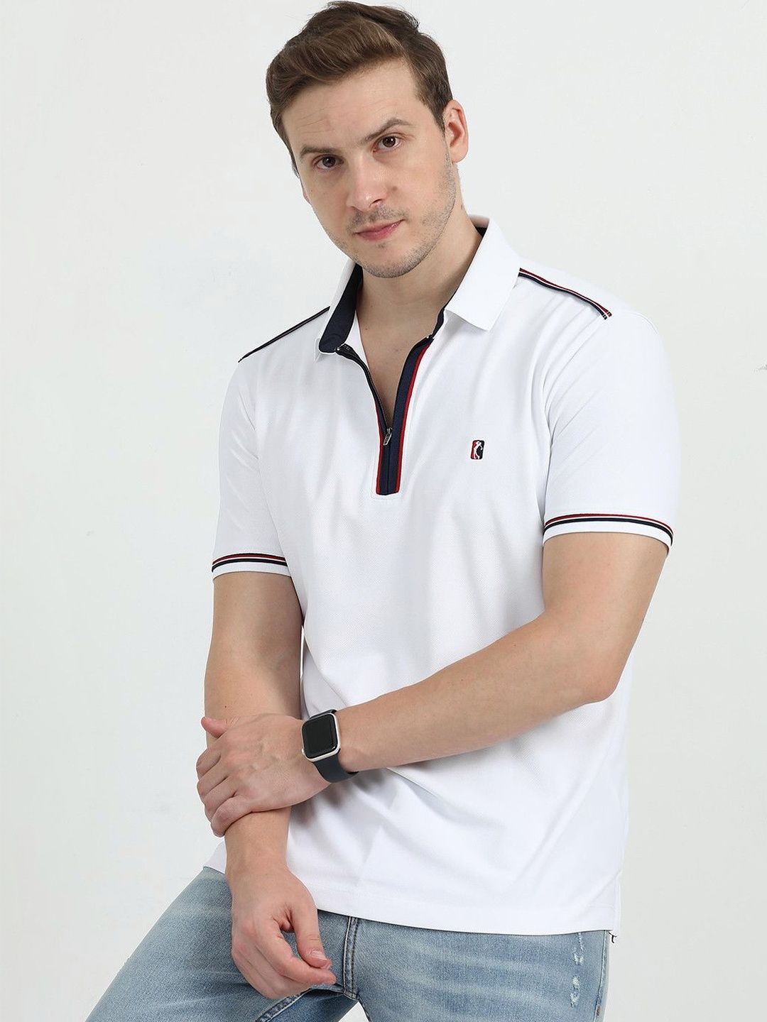 STELLERS Men Zipper Regular Fit Polo Collar T-Shirt