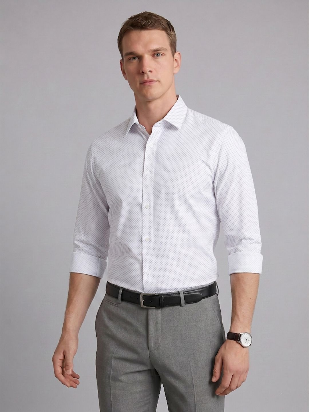 Blackberrys Slim Fit Micro Ditsy Printed Pure Cotton Formal Shirt