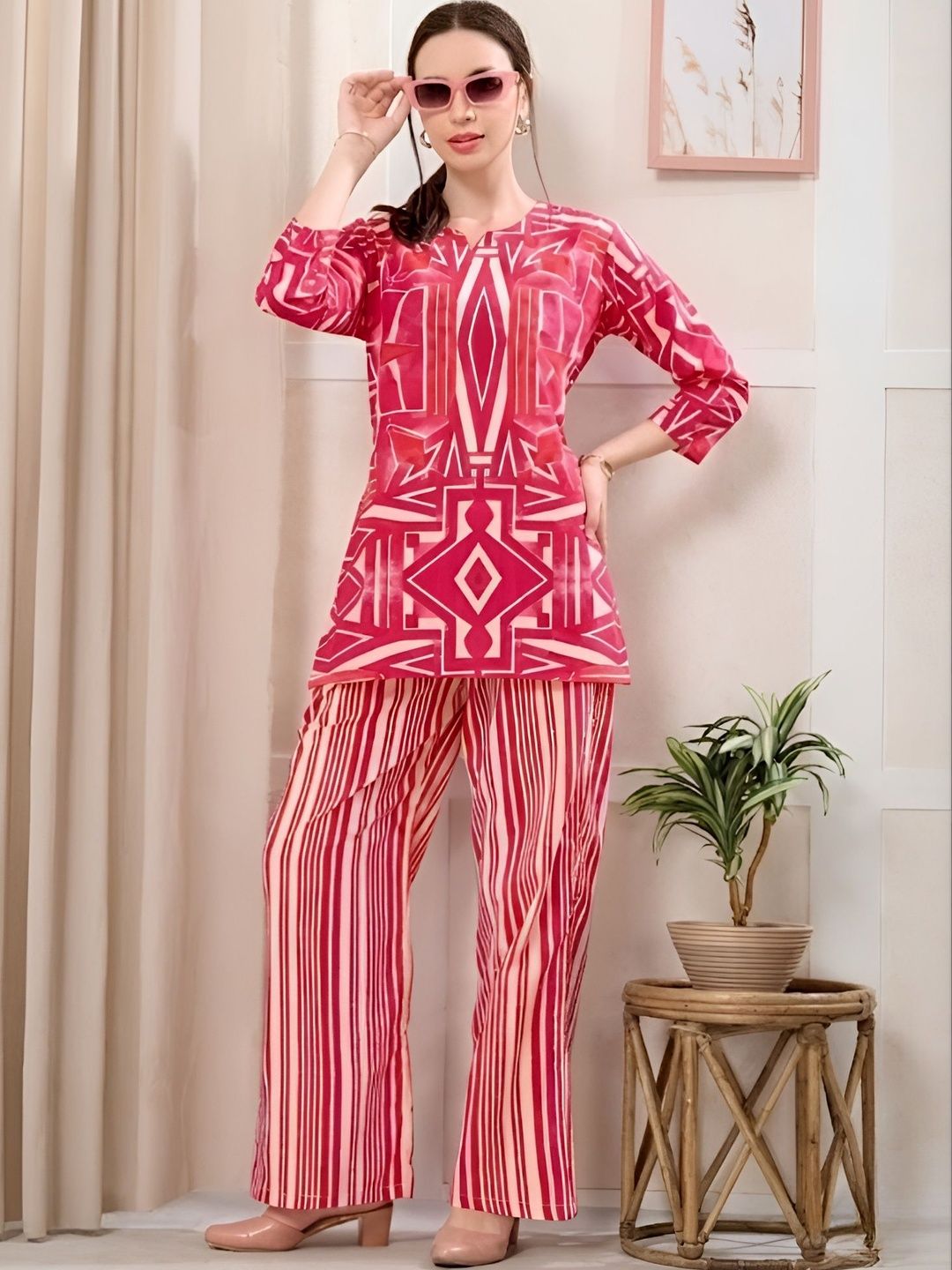 NIGHT FLOSS Cotton Printed Tunic with Palazzos
