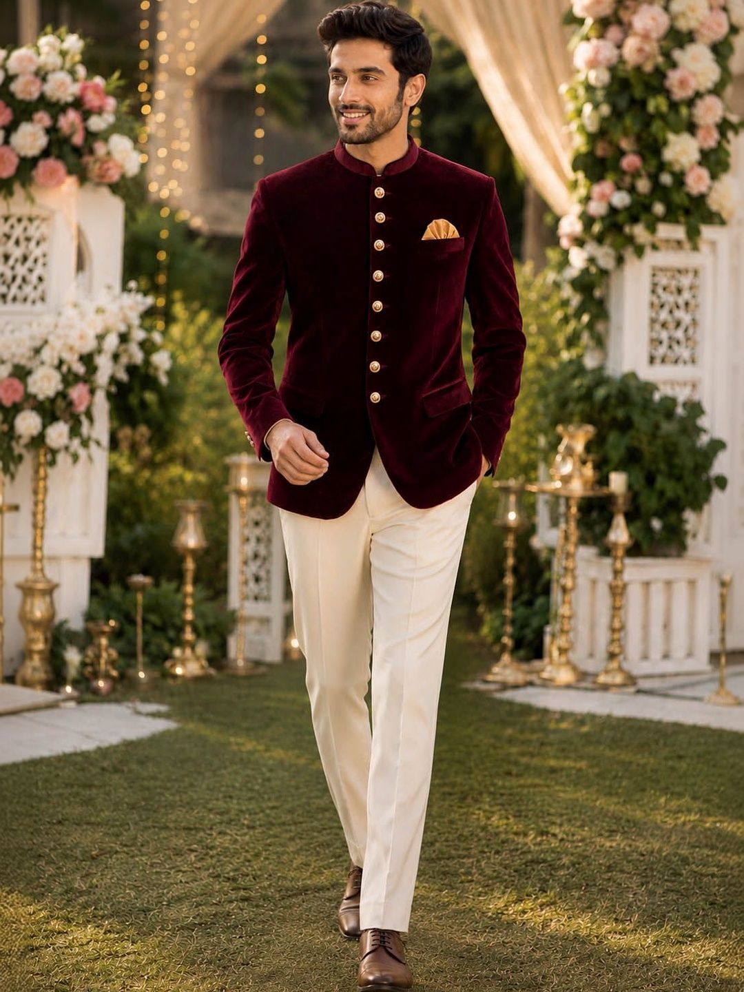 House of Pataudi Self Design Mandarin Collar Jodhpuri Ethnic Blazers