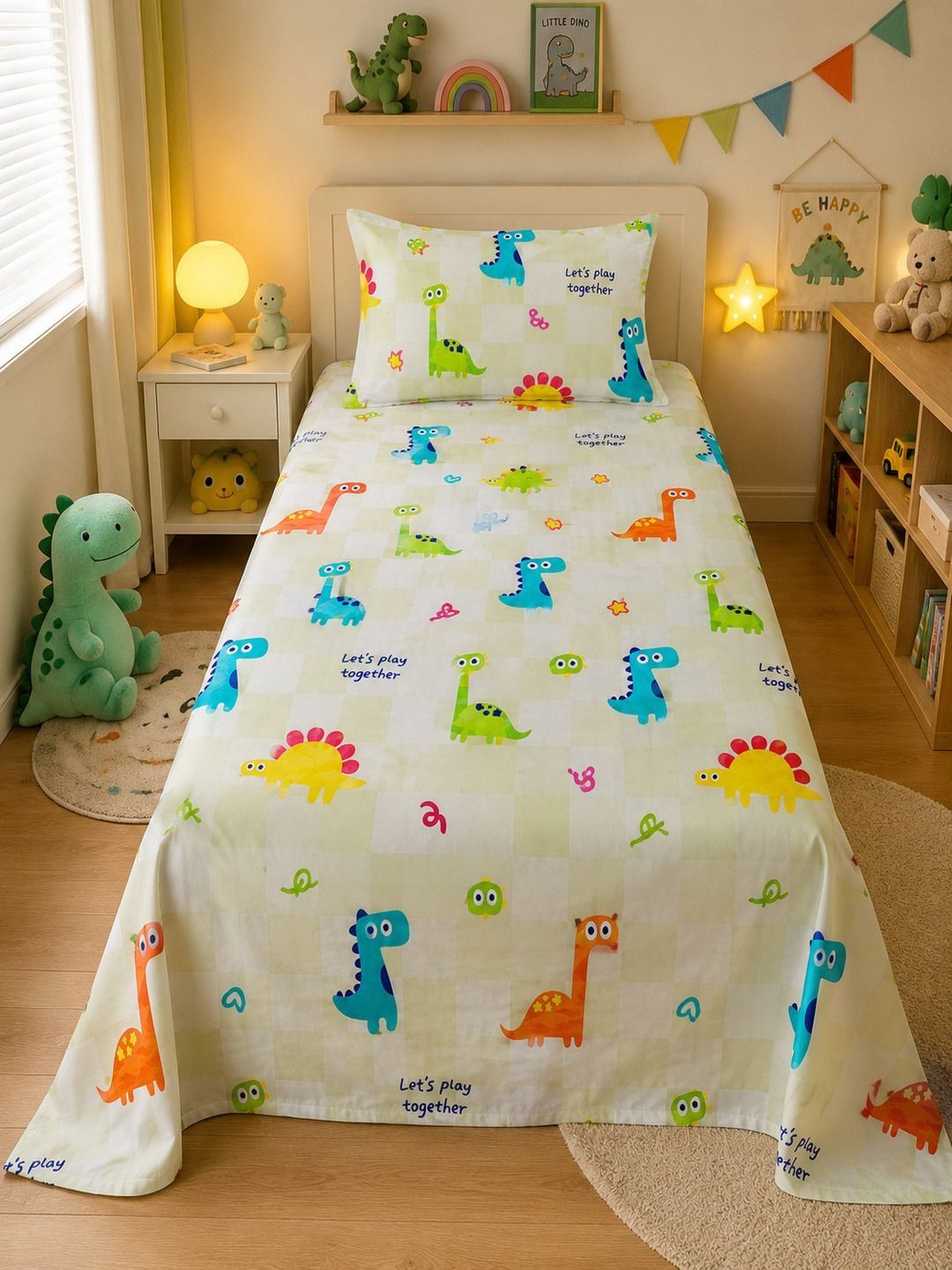 RRC RRC Green & White 144 TC Double Bedsheet with 1 Pillow Covers
