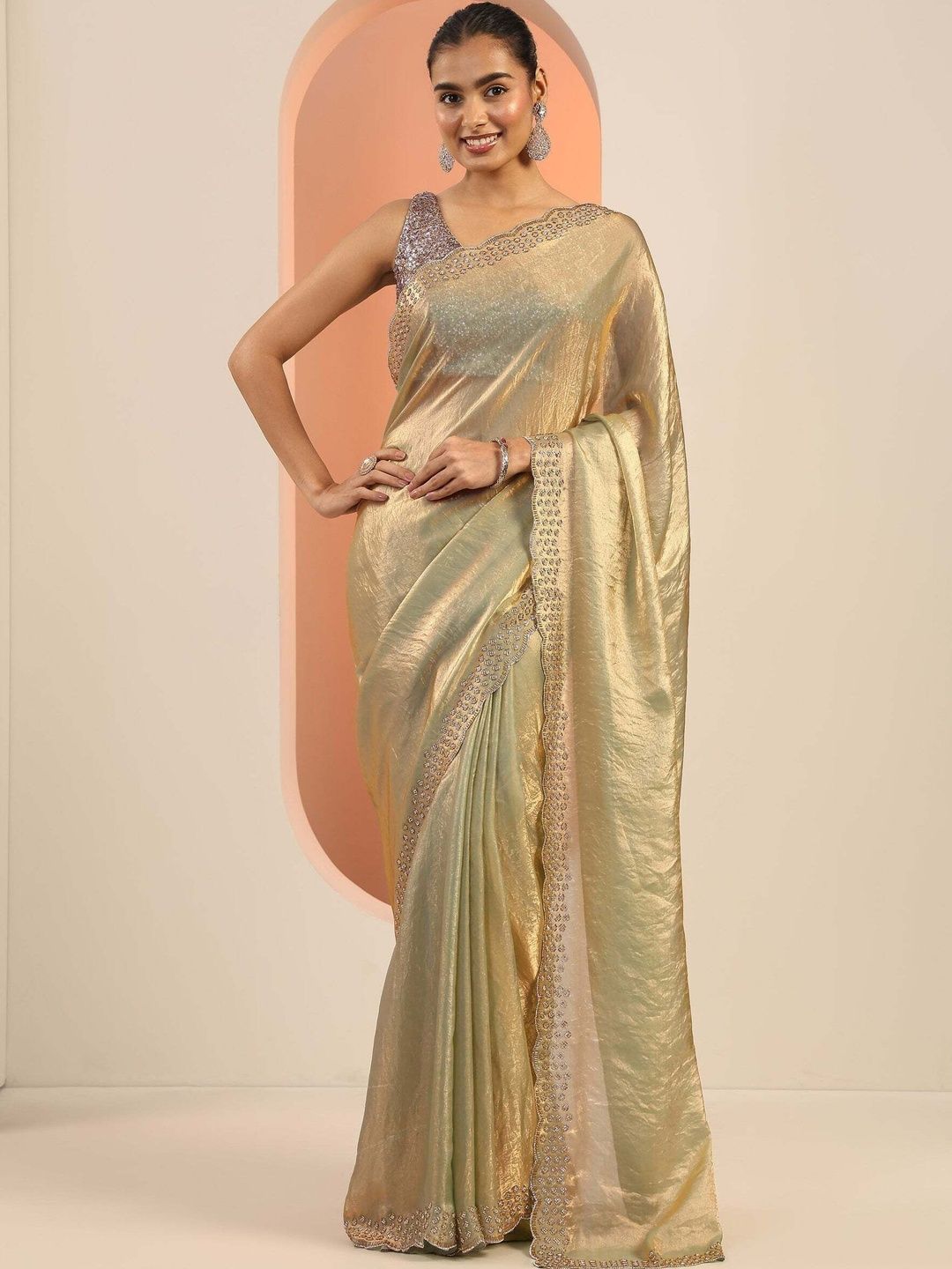 KALINI Embellished Sequinned Satin Heavy Work Saree