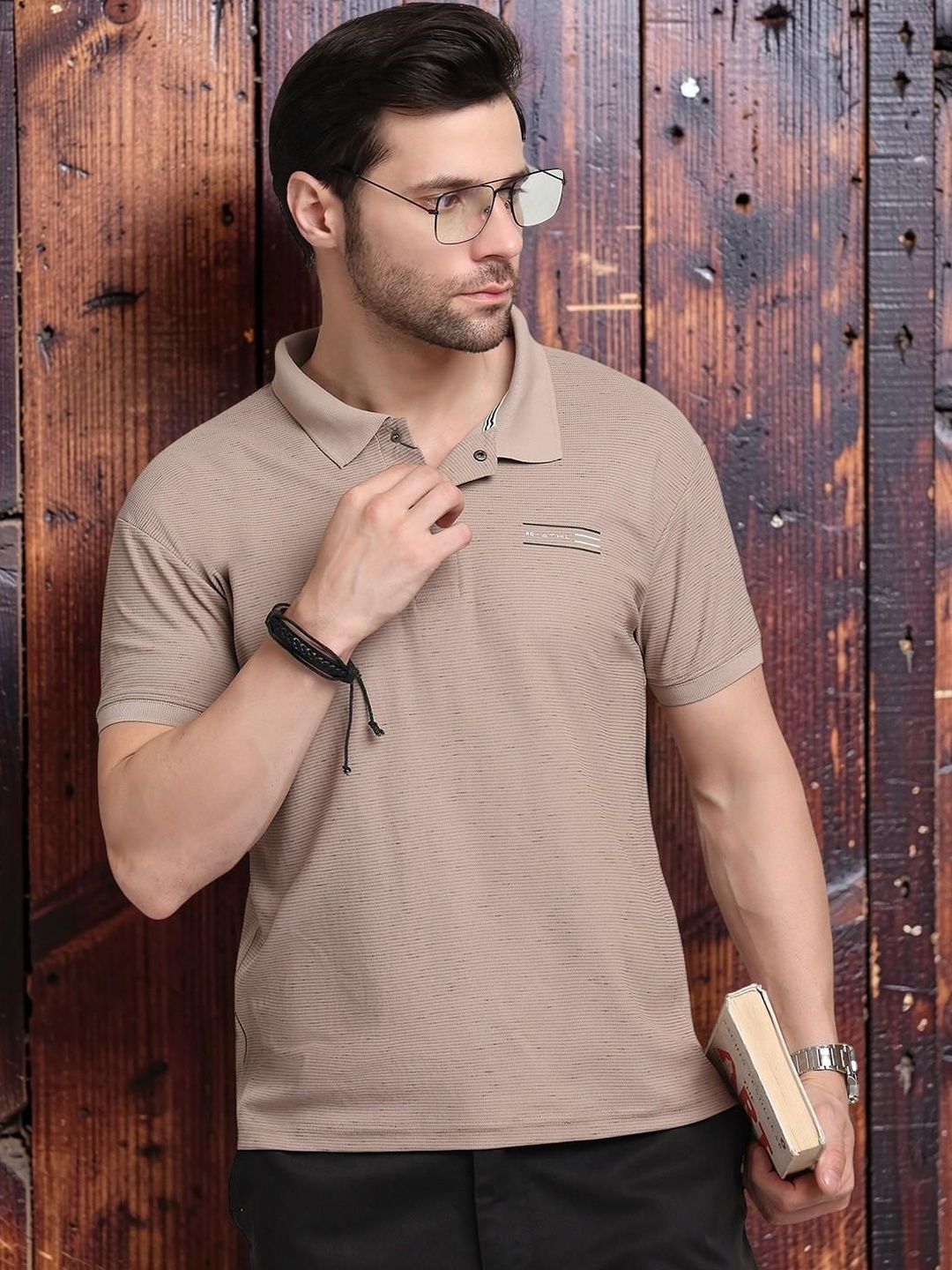 HERE&NOW Men Polo Collar Pockets T-shirt