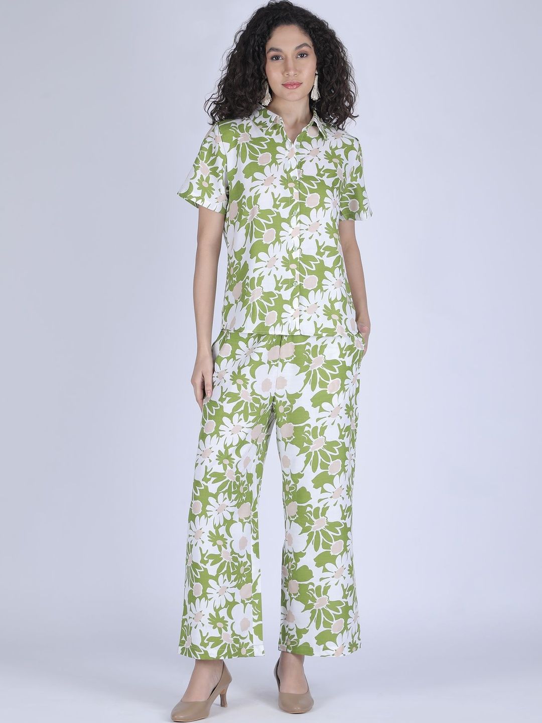 POMACO Floral Cotton Printed Shirt with Trousers