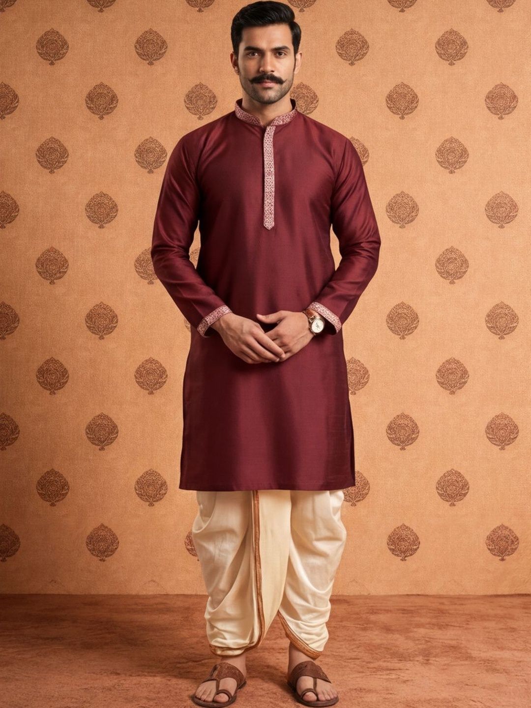 SOURAGYA Men Embellished Thread Work Jacquard Kurta