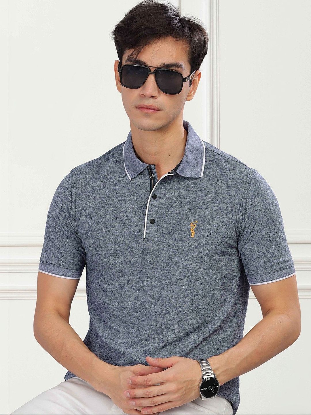 STELLERS Men Regular Fit Solid Polo Collar T-shirt