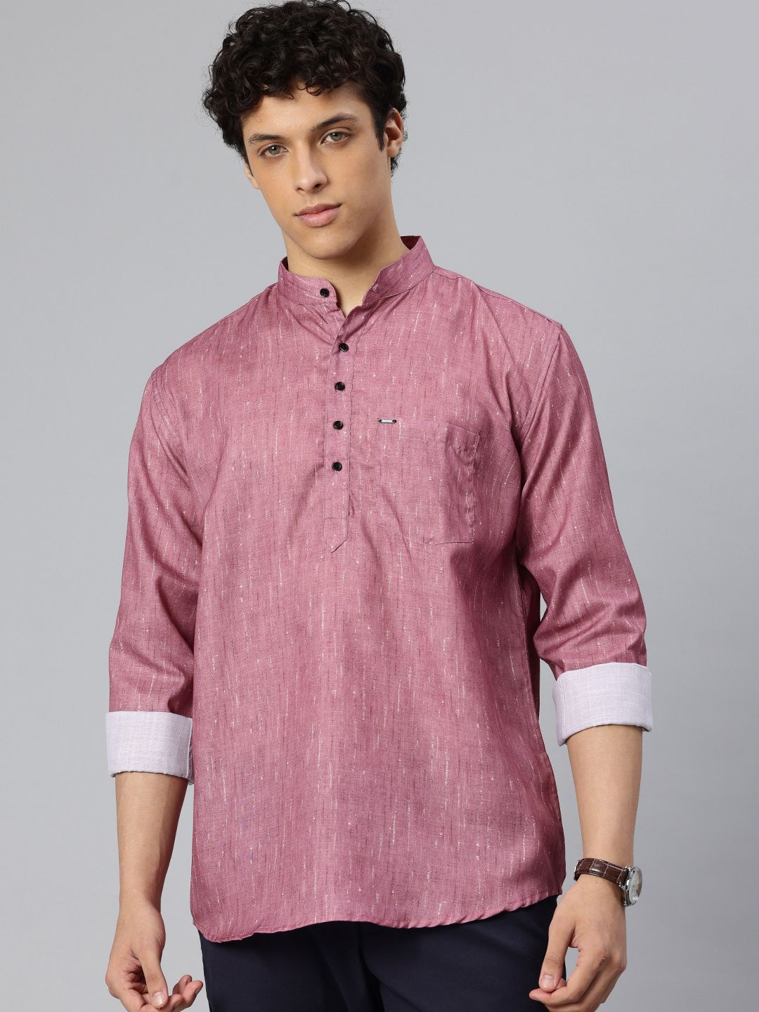 Majestic Man Abstract Printed Band Collar Straight Kurta