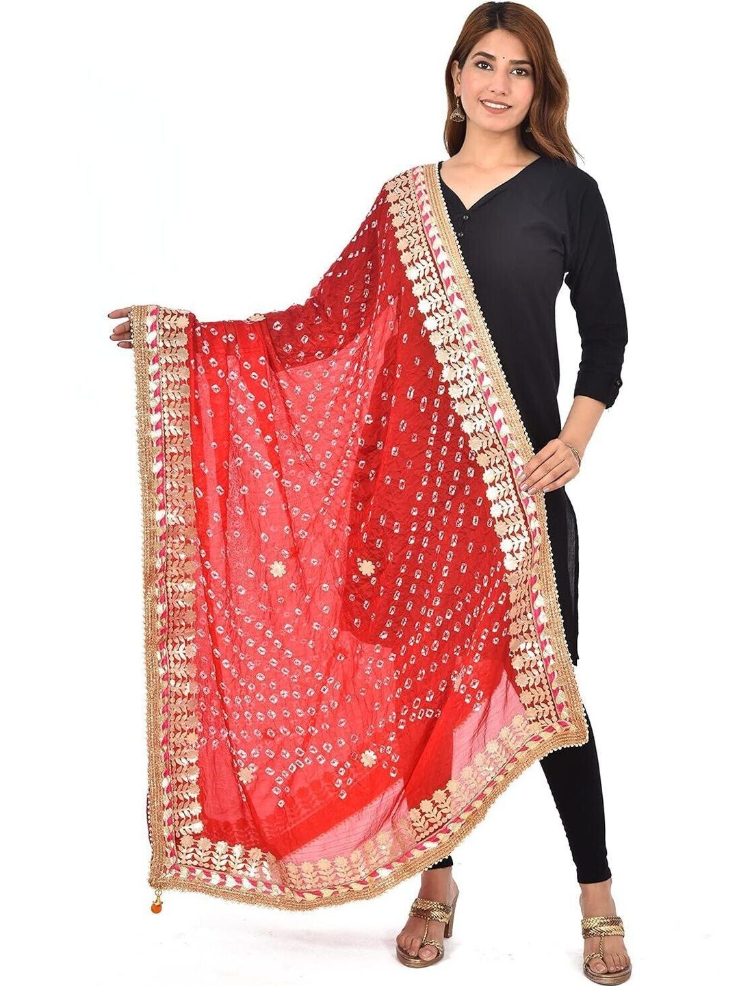 PK HUB Printed Art Silk Dupatta with Mirror Work