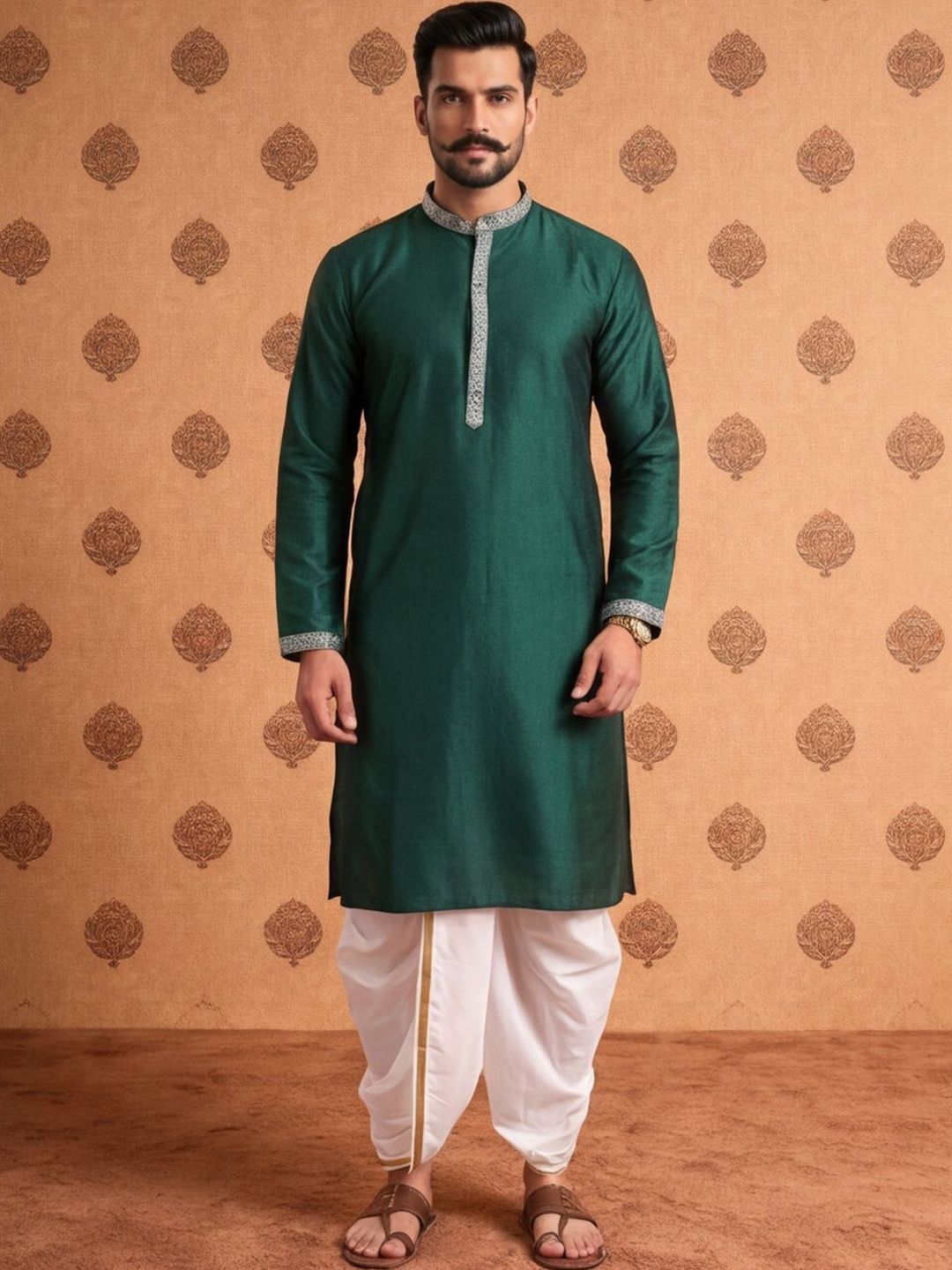 SOURAGYA Men Thread Work Jacquard Kurta